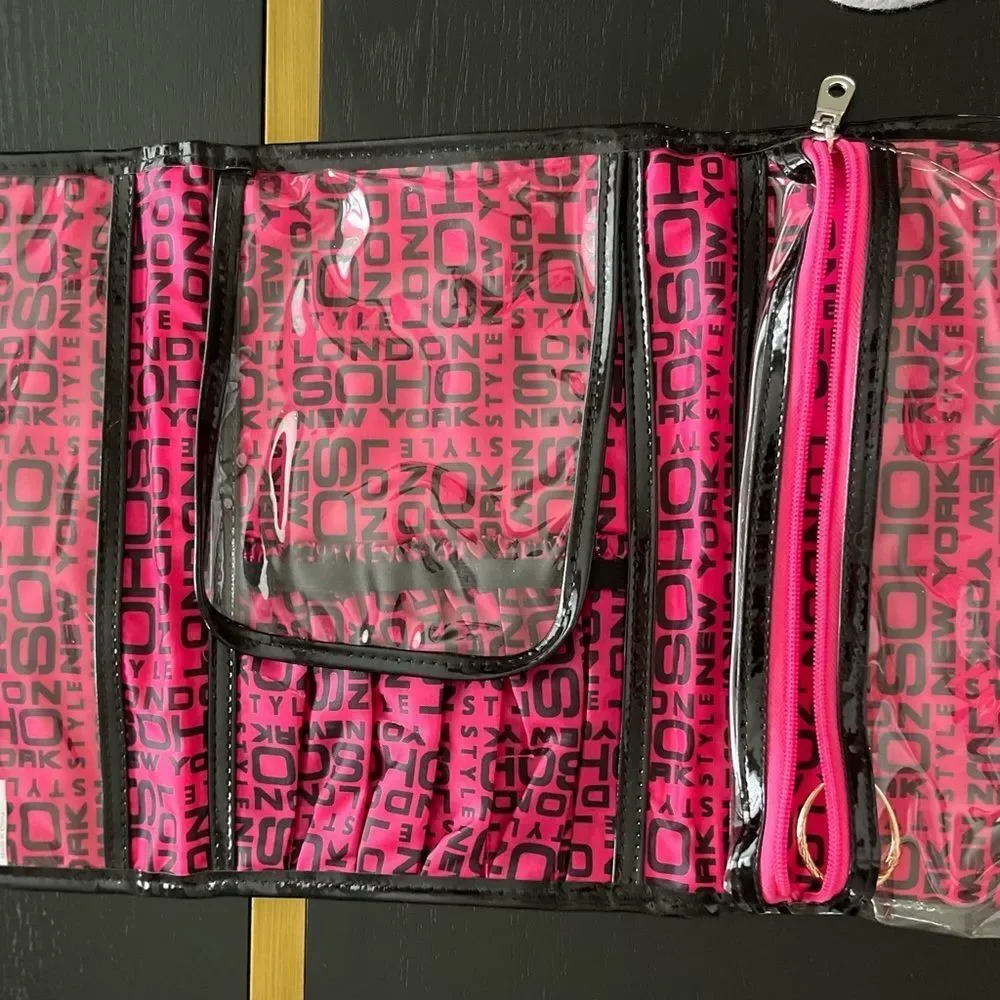SOHO London Soho New York Pink Polka Dot Hanging Travel Makeup Bag Organizer EUC